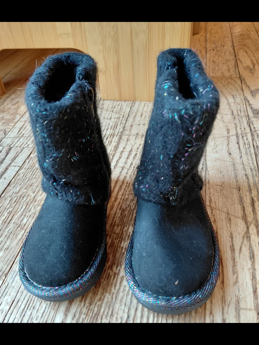 Jumping Beans Reagan Black Glitter Knit Toddler Boots Size 7 Brand New